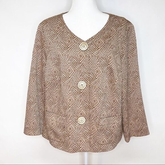 Lafayette 148 Crop Blazer Brown Print Size 18 - Picture 3 of 11